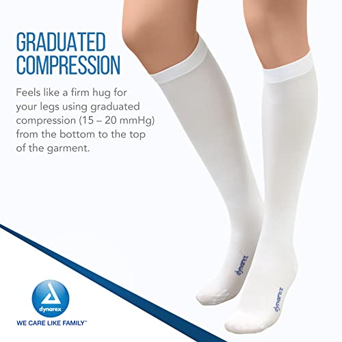 Image of Dynarex DynaFit Compression Stockings Knee High, 15-20 mmHg, Help Prevent Blood Clots, Relieve Pain & Varicose Veins, White, Large, 12 Pairs of Dynarex DynaFit Compression Stockings
