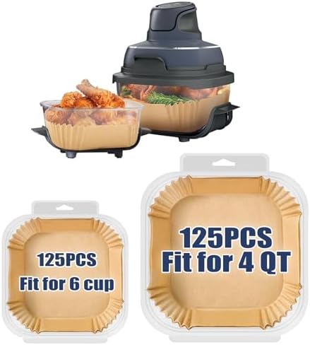 Air Fryer Liners for Ninja Crispi, Airfryer Liners Set of 250PCS Ninja Crispi Accessories for Ninja FN101 4QT&6 Cup Glass Containers, Ninja Crispi Air Fryer Cooking System Accessories