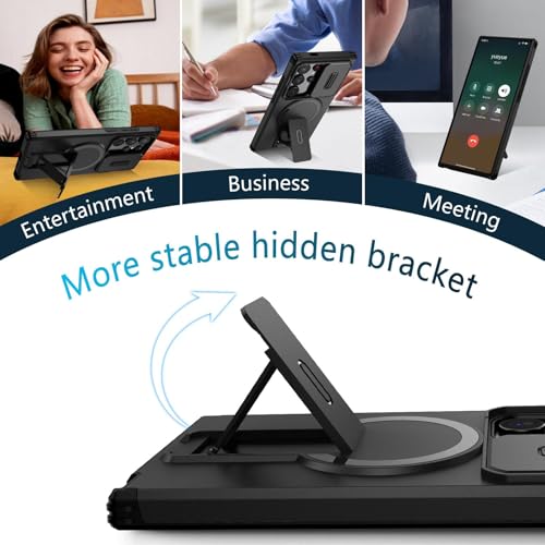 Image of ShieldTech MagStand Series Case for Samsung Galaxy S24 Ultra 5G, Mobile Cover with Sliding Camera Shield, Mag-Safe, Kickstand, Shockproof for Samsung Galaxy S24 Ultra 5G - Black