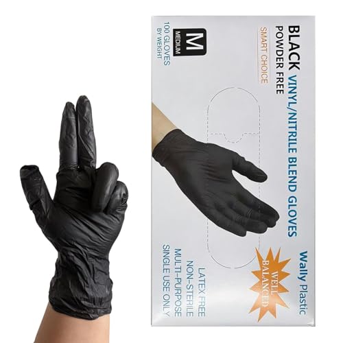Juego de guantes de nitrilo negro: ropa de mano protectora sin polvo, juego de calidad alimentaria | Ajuste elástico cómodo, barrera fiable para tareas de limpieza en el salón