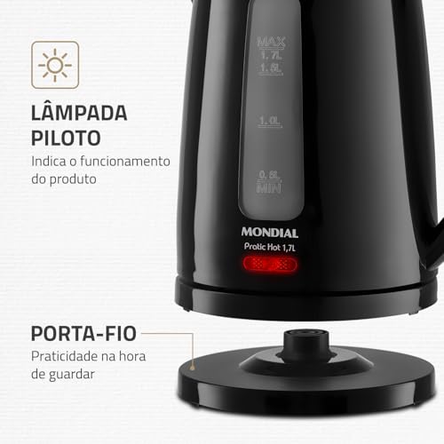 MONDIAL Chaleira Elétrica Pratic Hot 1,7L Preto, 1850W, 220V - CE-17 glide