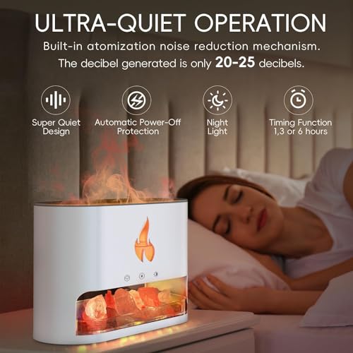Image of BOHOFAM Plastic Humidifier for Home, Flame Diffuser Atmosphere Light Humidifier Portable Noiseless Aroma Aromatherapy Machine, Auto Shut-Off, Essential Oil Diffuser for Large Room (Flame-White) 300 ml