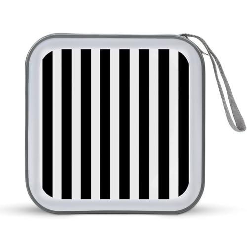 JTREHY 40 Sheets Capacity CD Case Storage Bag,Black & White Stripe Printed Portable Zipper CD DVD Case Holder Large Capacity CD Wallet for Car, Home, Office, Games Disc, Audio Music
