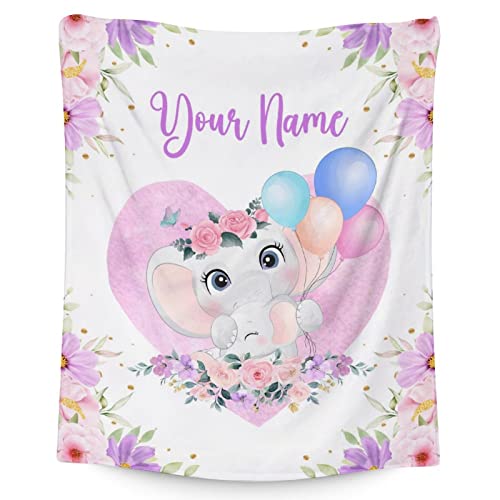 Personalized Elephant Blanket Gifts with Name - 40"x50" Cute Throw for Women Girls - Purple Soft Fuzzy Blankets for Bed, Couch & Living Room
