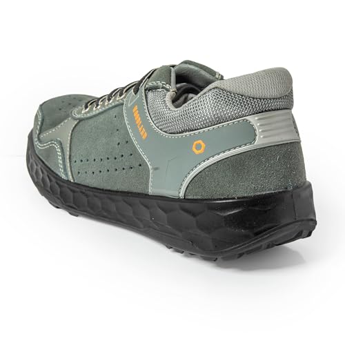 Image of Woodland Aegis Suede Leather Safety Shoes for Men | Oil Resistant Safety Shoe with Anti Slip Grip | Lightweight & Antistatic PU Single Density with Steel Toe | Grey (UK Footwear Size System, Adult, Men, Numeric, Medium, 6)