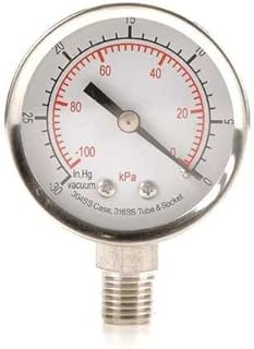 100 Kpa Vac to 0, 1/4 in Npt,Vacuum Gauge, 30 in Hg Vac to 0 Range, -3-2-3% Gauge Accuracy,2041002078