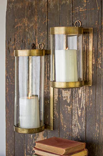 Image of Kalalou NMAN1011 Small Glass and Finish Wall Mounted Hurricane Light, One Size, Brass