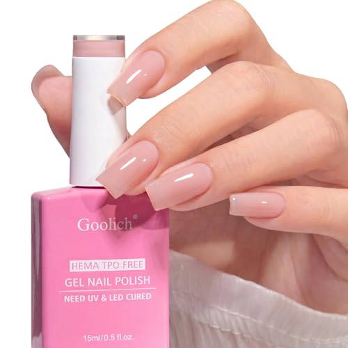 Goolich Smalto Semipermanente Unghie Nudo Trasparente, 15 ML Senza HEMA e TPO Smalto Gel Nudo Jelly Neutro Trasparente Rimovibile a Immersione UV LED Design Unghie