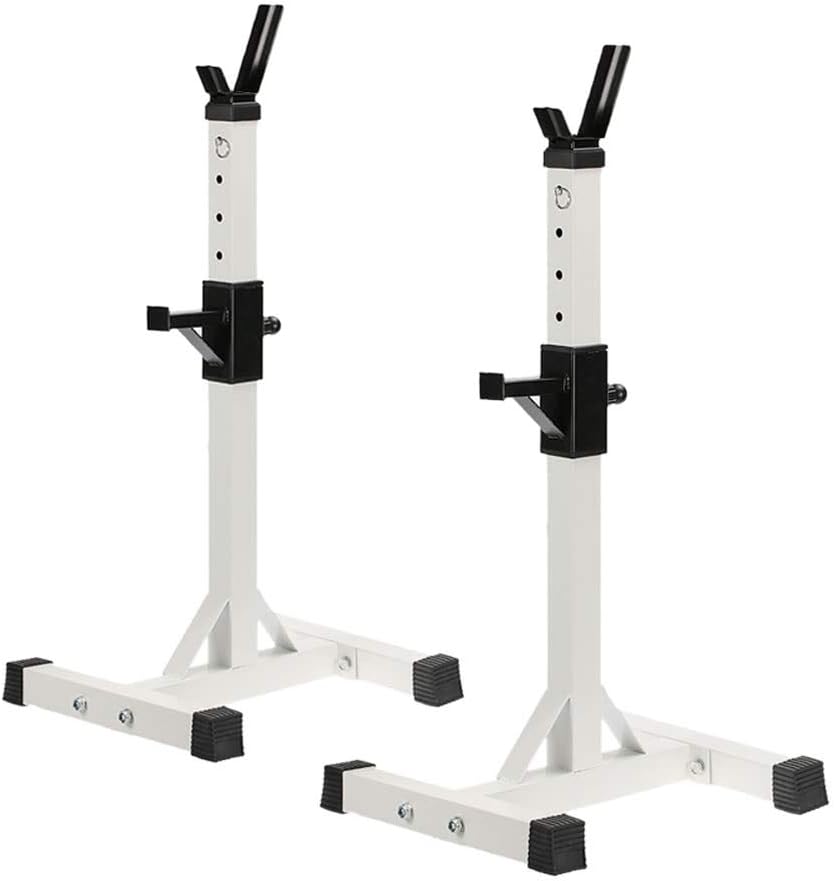 Dingq Dropshipping Pair of Adjustable Standard Solid Steel Squat Stands Detachable Barbell Stands for Fitness Exercise Squat Rack 128-148cm White US - Qua