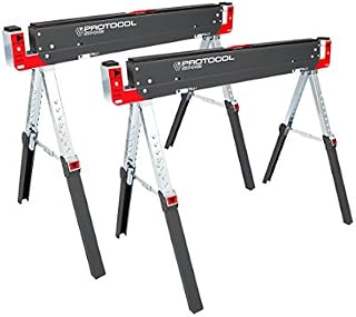 PROTOCOL Equipment Adjustable Height Work Table Folding Sawhorses, Set of Two, Durable Steel