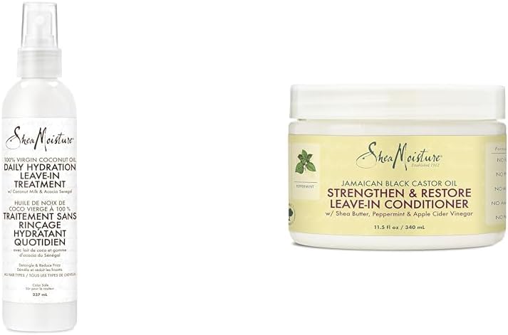 SheaMoisture Leave-in Conditioner Treatment for All Hair Types 8 oz & Jamaican Black Castor Oil Leave In Conditioner For Damaged Hair 100% Pure To Soften And Detangle 11.5oz