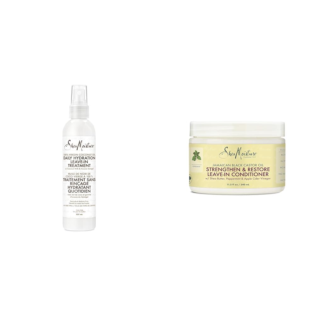 SheaMoisture Leave-in Conditioner Treatment for All Hair Types 8 oz & Jamaican Black Castor Oil Leave In Conditioner For Damaged Hair 100% Pure To Soften And Detangle 11.5oz