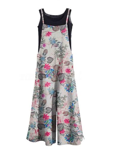 KMAZN Salopette da donna casual in cotone lunga e ampia tuta in lino taglie forti tutine a gamba larga pantaloni a gamba larga.., Tute-020, XX-Large