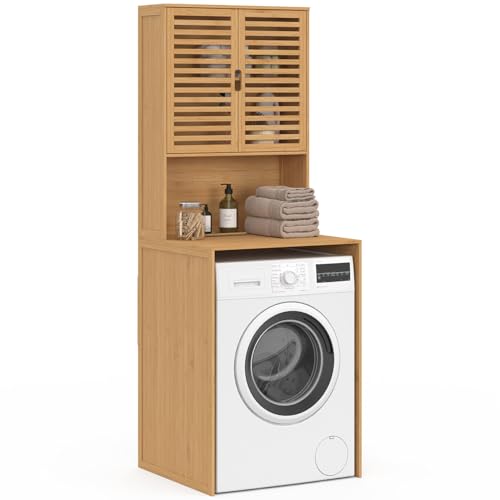 IDMarket - Meuble Dessus de Machine à Laver Bambou BEA avec Placard