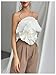 OYOANGLE Women's 3D Flower Decor Strapless Sleeveless Bandeau Top Slim Fit Solid Cropped Tube Tops Beige Small