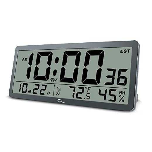 WallarGe Large Digital Wall Clock,14 Inches Oversized Desk Clocks with Temperature,Humidity and Date,Auto Daylight Saving Time,Battery Operated Clocks for Office,Classroom and Living Room,etc.