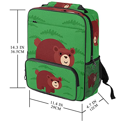 Sac à dos décontracté avec imprimé ours vert et grand compartiment ordinateur portable