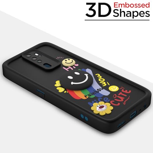 Image of Pikkme Back Cover for Oppo A5 2020 / A9 2020 | Soft Silicone| Cute Rainbow Smile & 3D Cartoon Flower Design | Shockproof Raised Camera Protection Bumper Case (Black)