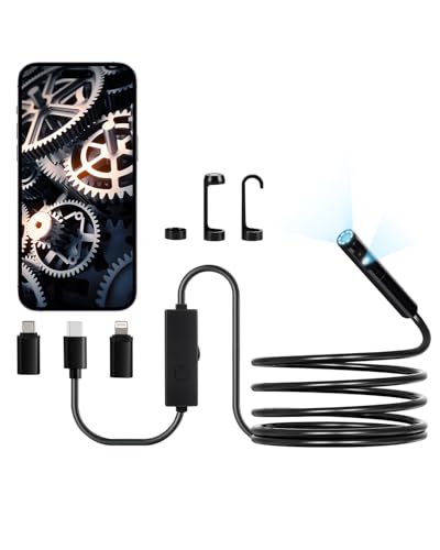 VEVOR Caméra Endoscopique Double Objectif Endoscope pour Android iOS avec Câble Semi-rigide 3 m,...