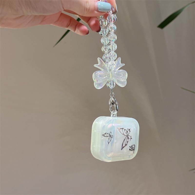 Miniatura 7 de Funda transparente para AirPods Pro de 2 generación 2022, bonito diseño de mariposa negra brillante con llavero colgante, funda protectora de TPU