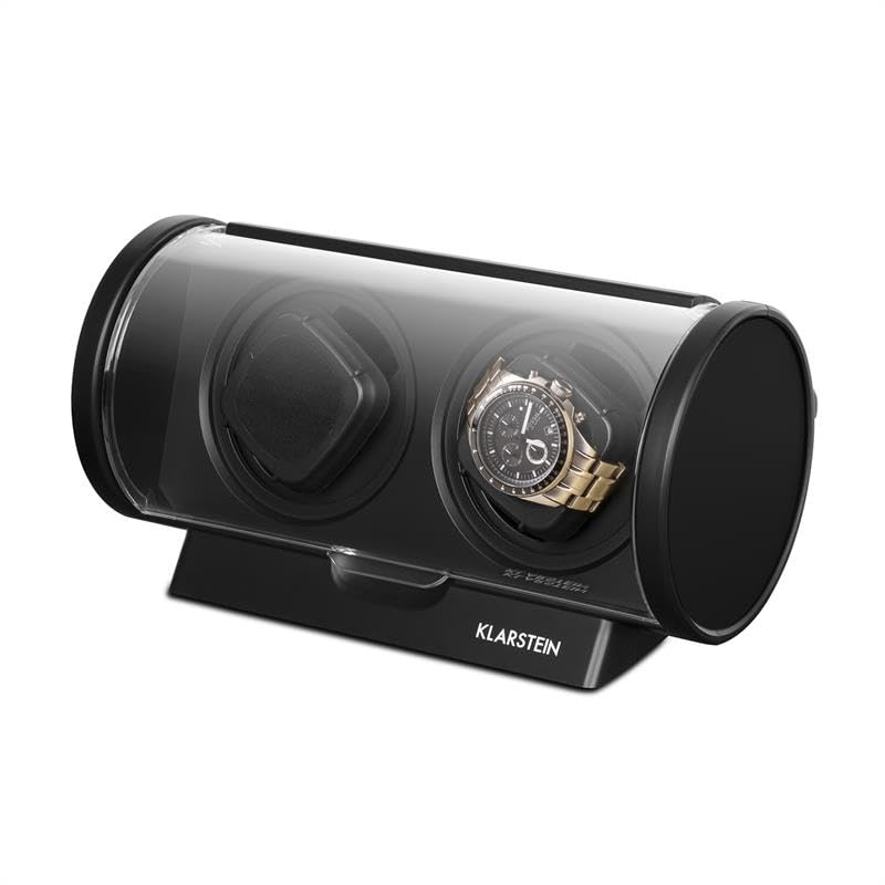 Klarstein Lugano - Estuche para Relojes, 2 Relojes, Relojes automáticos, 4 Modos Diferentes rotación, Bajo Consumo, Gran ventanilla Transparente, Gira ambas direcciones, Negro