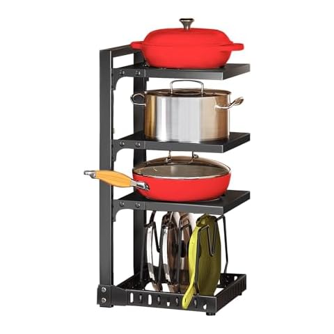 XPIY Pots and Pans Organizer under Cabinet, Cutting Board Pot Lid Storage Rack Pan Holder under Sink, Kitchen Metal Heavy Duty Pan Organizer (A-4L, 21 inches high) Cover