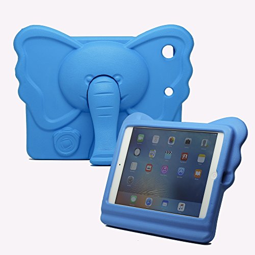 NCURV Apple iPad mini EVA case – Best Protection – Shock proof - Perfect Custom fit for your iPad mini Tablet 1, 2,3 – Cute Animal - Elephant Case with Stand for Kids – Blue