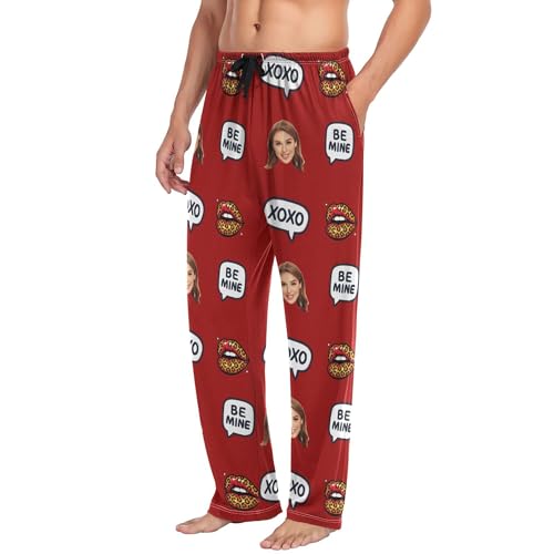 Custom Men's Pajama Pants with Pockets Warm Flannel Sleeping Pants Nightwear Pjs Bottom for Fall Xmas Valentine S Red4