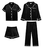 SWOMOG Toddler Girls Boys 4pcs Silk Satin Pajamas Set Baby Button-Down PJs Sets Loungewear Long Sleeve Sleepwear with Long Pants Black
