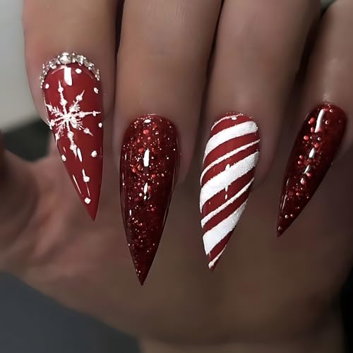 Christmas Press On Nails Medium Almond R…