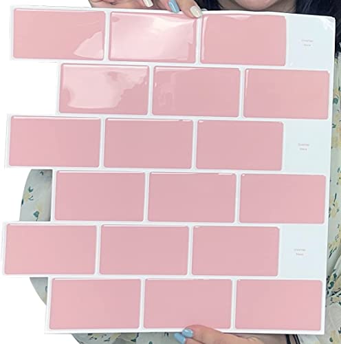 WalDecoo Subway Tile Peel and Stick Backsplash Tile, 10-Sheet Premium Self Adhesive Tiles for Kitchen, Stronger Upgrade Adhesive, Pink Stick on Backsplash for Kitchen and Bathroom(12" × 12").