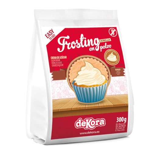 dekora – Preparado en polvo para crema sabor vainilla (Frosting estilo Buttercream) 300 g, ideal para cubrir y rellenar tartas y cupcakes, Topping reposteria sin gluten