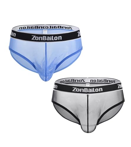 ZONBAILON Men’s Bulge Enhancing Transparent Underwear See Through Mesh Big Balls Pouch Sexy Underwear Briefs Pack