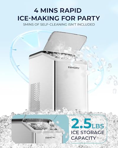Image of EUHOMY Nugget Ice Maker Countertop, Max 40lbs /Day, Auto-Cleaning, 2Qt Reservoir, Compact Sonic Ice Maker with 2.5lbs Basket and Scoop, Soft Chewable Nugget Ice for Home /Party /RV /Camping (Stainless)