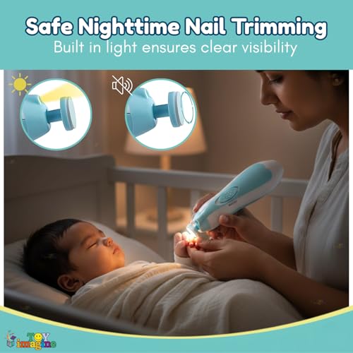 Image of Toy Imagine Electric Baby Nail Trimmer with LED Light Baby Nail Cutter for Newborn 0-6 Months Gentle Nail Filer with 6 Filer Heads Adjustable Speed Quiet Baby Grooming Kit for Kids Multi Colour
