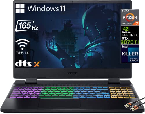Acer Nitro 5 15.6 pulgadas QHD retroiluminado LED IPS 100% DCI-P3 165Hz Laptop Gaming AMD 8-Core Ryzen 7 6800H NVIDIA GeForce RTX 3070 Ti MUX Wi-Fi 6E RJ-45 Win 11 W/HDMI (32 GB RAM | 1 TB PCIe SSD)