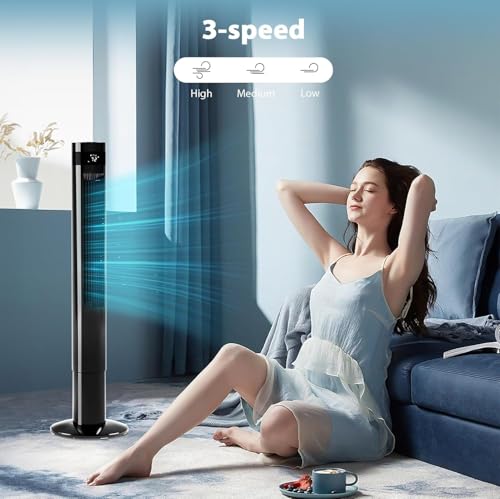 Image of Antarctic Star Tower Fan 85Oscillating Fan Quiet Cooling 12H Timer Remote Control Bladeless Electric 3 Speeds Wind 3 Modes, 42INCH, BLACK