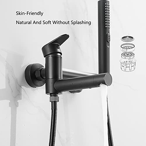 Robinet de douche noir avec bec de baignoire pivotant et douchette