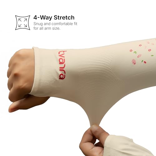 Image of TVARRA Anti-Tan Fingerless Arm Sleeves for Women|UV Protection Hand Cover Sleeves for Bike Riding, Running & Outdoor Use,Dust & Summer Protection Arm Sleeves for Girls (Petals Design)