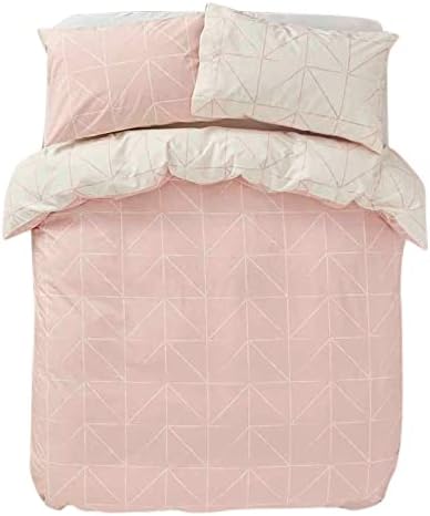 wilko Pink Geo Duvet Set King Size, Polycotton Washable Reversible Duvet Set, 220.0cm H x 230.0cm W x 25.0cm D