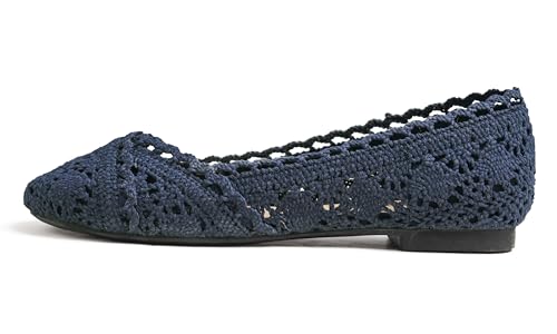 Image of FEVERSOLE Women's Comfort Breathable Knit Crochet Shoes Lace Ballet Flats