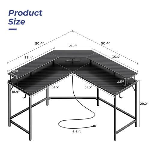 Huuger L Shaped Gaming Desk With Power Outlets & Led Lights thumb #2