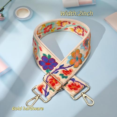 Image of Crochet Flower Purse Strap,Knit Wide Replacement Crossbody for Shoulder Strap Bag Adjustable 2inch Guitar Strap