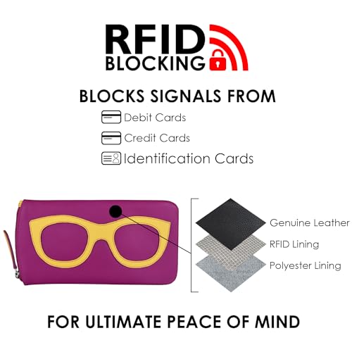 Image of ili New York Smooth Leather Soft Eyeglass Case, Zip Closure with RFID Blocking Lining, Travel-Friendly in Vibrant Colors
