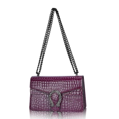 Image of Women's Crossbody Shoulder Bag Snake Print Satchel Purse Leather Chain Clutch Evening Handbag