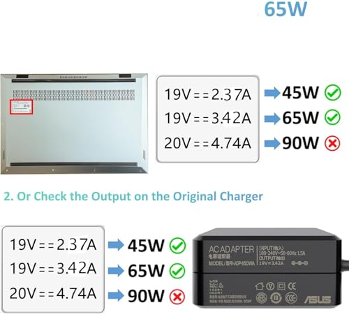 Image of WeFly 65W 19V 3.42A 4.0mm x 1.35mm Laptop Adapter Charger for Asus Zenbook UX303U UX305 UX305F UX410U Vivobook 14 S14 S15 17 Flip X540L X556U TP300L E410M E203M AD890026 Laptop Adapter