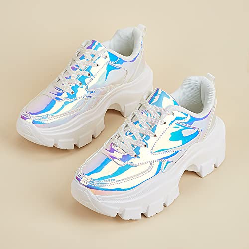 Image of LUCKY STEP Women Chunky Platform Dad Colorblock Casual Lace-Up Walking Sneakers