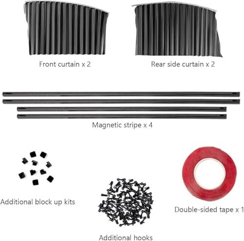 Image of Car Window Sun Shade Curtains, Magnetic, 4-Piece Set, Front and Rear Side, Black, Windows Free to Lift