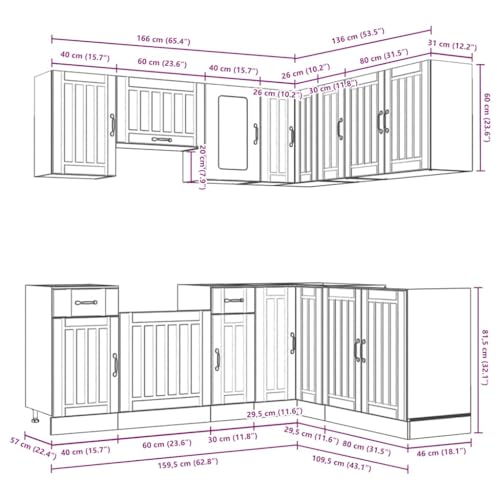 vidaXL Lucca 11-Piece Kitchen Cabinet Set - Old Wood Finish - Image 3