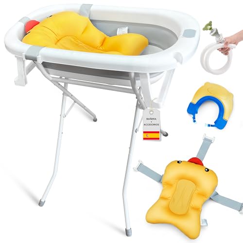 Bañera Bebe con Patas. Bañera Plegable Bebé Banheira con Soporte Bebe Cosas para Bebes Recien Nacidos Cojín Bañera Bañeras para Bebes Baño Lista Nacimiento Bebe Asiento Bañera